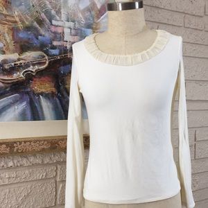 J. Jill Pleated Silk Neckline Trim Long Sleeve Top